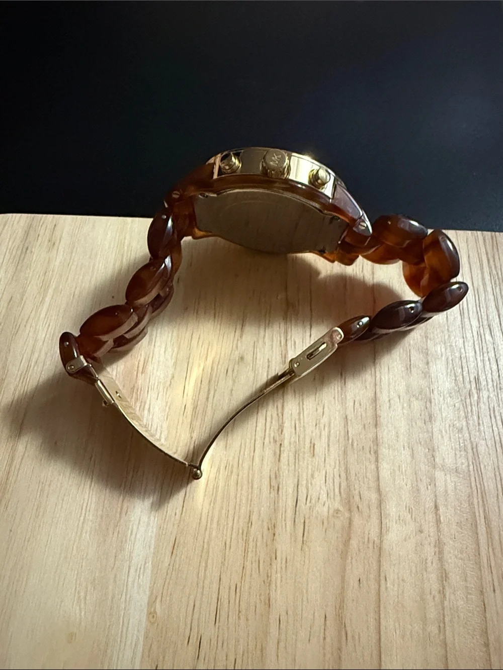 Michael Kors Brown Tortoiseshell Resin Link Chronograph Watch with Gold Accents